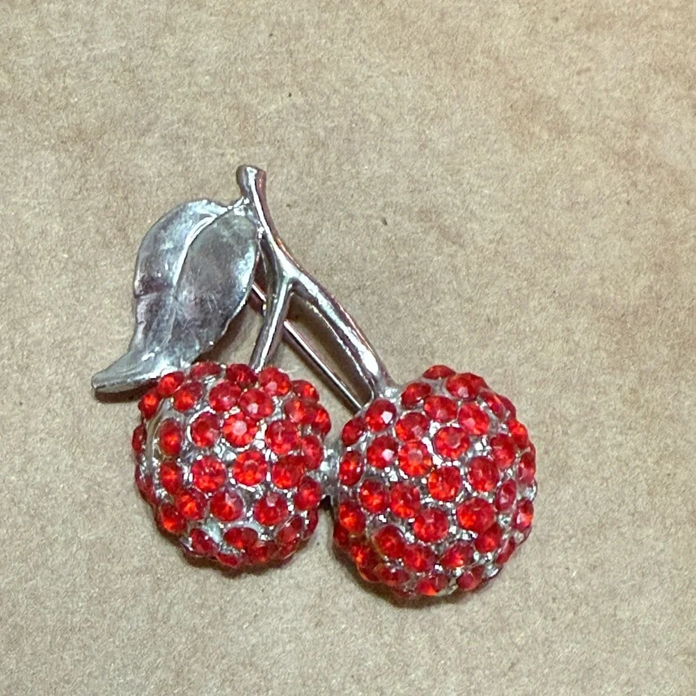 Vintage Red and Silver Cherry Brooch